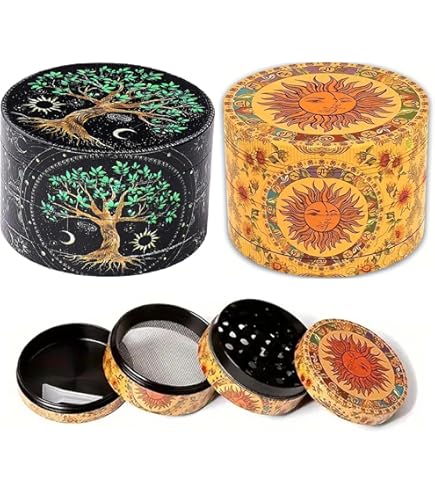 Macinino Per Erbe E Spezie - Design Vintage Sole E Luna, 4 Pezzi Con Raschietto, In Lega Di Zinco - Foto 13