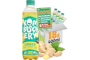 ‎KOMBUCHERY KOMBUCHERY® Ginger Raw Kombucha BIO | 18 x 400ml | Fermentierter Tee mit aktiven Darm-Kulturen | Zuckerarm & Kalorienarm | Unpasteurisiert, PrioBiotic, Vegan, Testsieger | inkl. 4,5€ PFAND