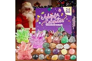 GRENFIELD Calendrier de l'avent 2025 Cristaux Enfant,Kit de Culture de Cristaux, 24 Jours Minéraux Pierres Precieuse Calendrier de l avant, Noël Calendriers Avant 2025 pour Filles Garçons (Violet Clair)
