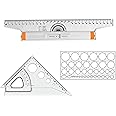 KHYATI Roll N Draw Ruler 30 CM, Adjustable Set Square 250mm (10") and Circle Master(35 circles)- Plastic Drafting Scale Ruler Very Useful to Architect, Engineering Students, Office Employee (Set of 3)