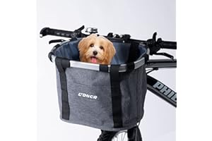 Lohca Bike Basket Small Pet Dog Cat Carrier Folding Detachable Bicycle Basket Handlebar Front Basket Easy Install for Picnic Shopping Camping