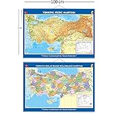 G&uuml;lpaş 70x100 cm T&uuml;rkiye Siyasi-Fiziki &Ccedil;ıtalı Harita