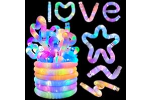 ALEENFOON 12 Stück LED Pop Tubes Spielzeug für Kinder, LED Sensory Fidget Spielzeug, LED-Pop-Leuchtstäbe, Geburtstagsparty Dekoration Set, LED Knicklichter Armbänder Party Deko (A)