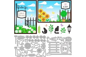 GLOBLELAND Flower Garden Metal Die Cuts Cat Garden Cut Dies Metal Stencils for DIY Scrapbooking Cards Metal Cutting Die for Photo Album Decor Flower Die Cuts Stencils Tool for Paper Crafting