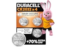 Duracell CR2032 Lithium Coin Batteries 3V (4 Pack) - Up to 70% Extra Life - Baby Secure Technology – Recommended for use in Apple AirTag - Use in Key Fobs, Home Devices, Fitness, Medical Accessories