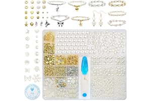 HUMTEOXI Perline Bianche, Beads Kits for Bracelet Gold and Pearl Bianche per Adulti e Bambini Perline da Infilare Fai Da Te per Gioielli Creazione