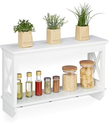 Étagère murale en bois, finition blanc antique, L31XPR16XH29 cm
