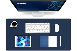 K KNODEL Knodel Podkładka na biurko, mata na biurko, skóra PU, mata na biurko na laptopa, wodoodporna podkładka na biurko, do biura i domu, dwustronna (40 x 80 cm, ciemnoniebieska)