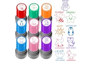 XUDUVAY 9 Stück Selbstfärbende Lehrer Stempel, Lob Ermutigung Kinder, Lehrer Bewertung Belohnung Motivation Briefmarken, Bunte Cartoon Lob Siegel Ermutigung, Schüler Hausaufgaben Stamper