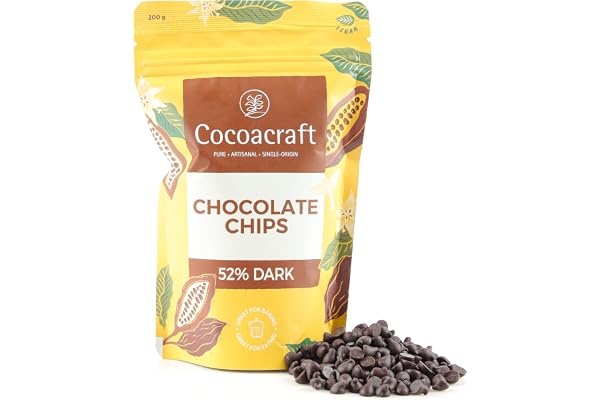 Cocoacraft 52% Mild Dark Couverture Chocolate Chips 100% Natural Handmade Artisinal Choco Chips from Kerala for Cakes, Cookies, Brownies, Pancakes, Baking, Decoration & Toppings (200 gm)