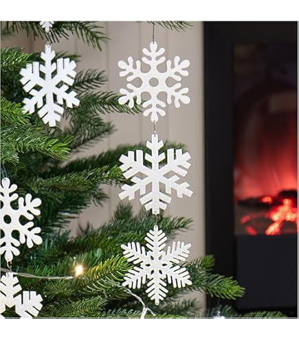 MELLIEX 24 stks Kerst Sneeuwvlok Ornamenten Boom Opknoping Hangers Kerst Glitter Sneeuwvlok Decoraties met Touwen