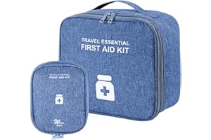 GAROMIA 2 Stück Medikament Tasche, Medikamententasche Tasche Reise Set Notfalltasche Große Klein Reiseapotheke Tragbare Leer Erste Hilfe Tasche Wasserdicht Medikamenten für Home Reisen Büro-Blau