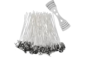 HESTYA 100 Pièces 10 cm de Longeur Mèches Pré Ciré Mèches de Bougie avec 1 Pièce le Support Fixe Mèche Inoxydable pour la Fabrication de Bougie