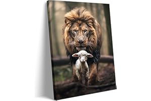 NBYARTQ Gerahmter Kunstdruck auf Leinwand, Motiv: Löwe und Lamm, christlicher Jesus, König der Löwen, religiöse Wanddekoration, Bilder für Wohnzimmer, Schlafzimmer, Dekoration