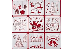 LOMYLM 9pcs Christmas Stencils Templates for Crafts Reusable Snowflake Reindeer Stencils Card Making Wood Wall Furniture Painting Scrapbooking Christmas Arts Crafts Decorations, 15 * 15cm