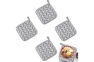 WUIOWPPIC 4 Pcs Oven Pot Holders with Pocket, Kitchen Pot Holders Thickened Cotton Pot Holders, Pot Holders Heat Resistant Oven Square Pot Holder Hot Pads for Table Bowl Cup Kitchen Cooking Baking, Grey Lattice