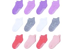 HYzgb Lot de 12 chaussettes antidérapantes pour bébé avec poignées 1-5 ans multi couleurs, cadeau pour tout-petits bébé garçons filles