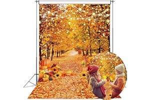 CINRAY Toile de fond pour photographie de forêt d'automne, 1,5 x 2,1 m, paysage de forêt d'automne, feuilles d'érable, citrouilles, citrouilles, décorations de fête, accessoires photo