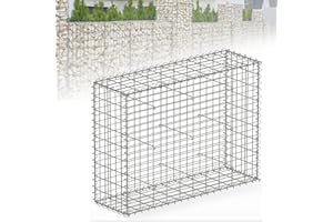 Floordirekt Gabione, Steinkorb aus Metall, 100x90x30 cm verzinkter Drahtkorb mit Maschenweite 5 x 10 cm, Steinmauer als Gartenzaun, Gabionengitter als Sichtschutz, Lenox