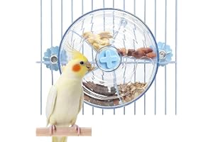 Bukela Bird Foraging Toy, Blue Cage Training Accessory, Interactive Parrot Puzzle Feeder, Seed Treat Dispenser, Food Rotating Wheel for Small Medium Birds
