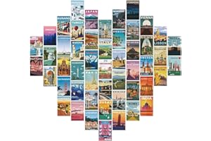Cunegra 50PCS Vintage Travel Postcard Set, World Famous City and Country Illustrations, Retro Travel Postcards for Mailing, Posters Prints for Travel Decor, 4x6 inch