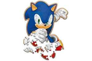 Trefl - Puzzle in Legno: Sonic The Hedgehog, Sonic Allegro - 50 Pezzi, Puzzle ad Incastro Wooden Puzzle, Forme Irregolari, 10 Figure, Puzzle Moderno per Bambini dai 5 Anni