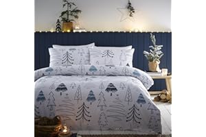 Charlotte Thomas Set di biancheria da letto con copripiumino natalizio con alberi di Natale, per letto king size, colore: bianco