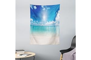 ABAKUHAUS Oceano Arazzo, Cielo e mare tropicale, Decorazione murale in tessuto per camera da letto, soggiorno, dormitorio, 110 x 150 cm, Crema Turchese Bianco