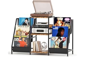 CAIYUN Vinyl Record Player Stand Storage with 3-Tier, Turntable Table Holds Up to 280 Albums, Vinyl Record Cabinet CD Rack for Living Room, Retro Side Table, Holder Display Shelf, Speaker Rustic Brown
