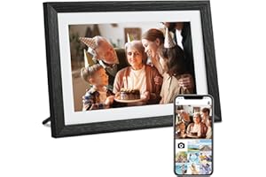 Veidoo Cornice Digitale WiFi, Schermo Touch da 10 Pollici, 32 GB di Memoria, Rotazione Automatica, Musica/Video/Calendario/Orologio, Foto e Video tramite APP Frameo, Regalo per la Famiglia (Marrone)