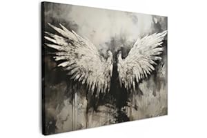 MuchoWow© Quadro Su Tela 80x60 cm Grandi Dimensioni Quadri Moderni Soggiorno Stampa Di Foto Decorazione Camera Letto Da Parete Con Cornice DipintiAngelo - Ali - Nero - Bianco