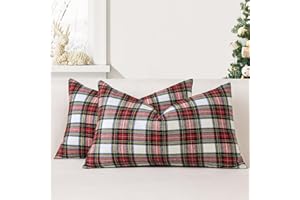 JOTOM Juego de 2 fundas de cojín clásicas a cuadros de 30 x 50 cm, diseño de tartán escocés de Navidad, suaves, sólidas, decorativas, para decoración del hogar, funda de cojín para sofá o dormitorio