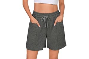 Demegimi Pantalones Cortos de Deporte para Mujer Verano Shorts Mujer con 2 Bolsillos Adjustable Pantalones Chandal Yoga Fitness
