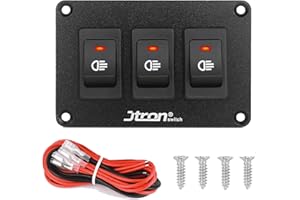 Jtron Rocker Switch Panel, 24 V, 2 Pin, 2P SPST On-Off Switch for Fog Light, Rocker Switch 12 V Illuminated Indicator, For Car and Car Boot (24 V / 30 A / 3-Red)