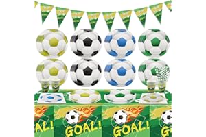 PTECDROTS 102Pcs Fußball-Party-Dekorationen - Fußball-Party-Supplies einschließlich Fußball-Teller, Servietten, Tassen, Geburtstag Banner für Kinder Fußball-Thema Fan-Sport-Veranstaltung,servieren 20
