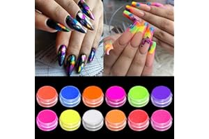 BISHENGYF 12 Cajas Pigmento Polvo para uñas? Fluorescencia Pigmento Ultrafino Brillo en polvo Pigmentos para uñas Polvo Brillo para uñas Gradiente Decoración iridiscente para uñas