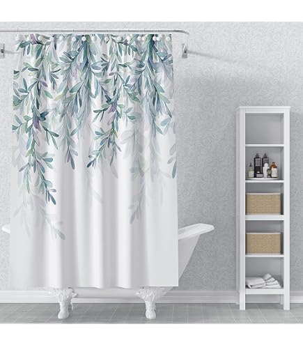 Rideau De Douche 120x180cm MIRRORANG Bleu Géométrique Montagne - Tissu Polyester Imperméable Avec Crochets