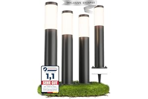 ‎MATO MATO 4x Wegeleuchten Außen mit Erdspieß - E27 Fassung, Höhe 50 cm - Outdoor Pollerleuchte aus Edelstahl IP44 - Wegleuchte, Sockelleuchte, Standleuchte, Gehwegleuchten Außen, Wegbeleuchtung