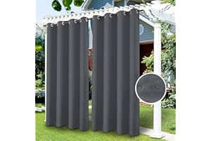 LiveGo Cortinas de Exterior, Cortinas Opacas, Resistentes al Agua, Cortina Exterior con Ojales, para Porche, Pérgola, Patio(Gris Oscuro,1 PCS, 52" Wx108 L)