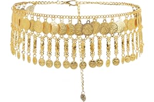 MEGAUK Damen Retro Kettengürtel Münzgürtel Fransen Bauchtanz Gürtel Metall Taillengürtel Hüftgurt