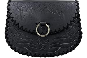 HiiFeuer Viking Embossed Belt Bag, Vintage Medieval Faux Leather Side Pack, Middle Ages Portable Belt Pouch for LARP Ren Faire (Black B)