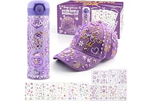 XOURSPATY Geschenke für Mädchen DIY Trinkflasche Baseballkappe, Selbst Gestalten mit Edelstein Einhorn Aufklebern,Weihnachten Geburtstag Geschenk Mädchen 4 5 6 7 8 9 10 11 12 13 Jahre,Wasserflaschen Hut Basteln