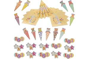Oblique Unique® Schuleinführung Schulanfang Einschulung Deko Set für Mädchen + Jungen - Servietten + Zuckertüten Konfetti Set + ABC 123 Konfetti Bunt