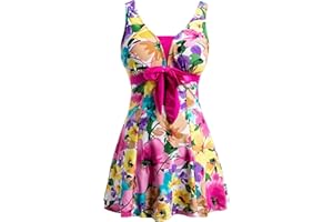 Wantdo Women's Plus Size Swimwear One Piece Tummy Control Swimdress Modest Skirted Swimsuit