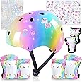 Kids Helmet and Pads Set Unicorn Knee Pads and Elbow Pads Set with Stickers Adjustable Protective Gear Set for Girls Age 3-8 Years fit Roller Skates,Bicycle,Skateboarding,Scooter
