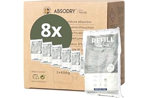 ABSODRY - Luftentfeuchter Nachfüllpack 8x600g - AbsoDry kompatibel - Verhindert Geruch & bindet Feuchtigkeit - Trockenmittelbeutel mit Granulat für Raumentfeuchter - Entfeuchter Nachfüllpack