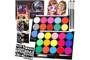 MOYKSRR Peinture Corporelle pour Le Visage, Palette de Maquillage Enfants, 30 Couleurs Peinture Visage avec 4 Pinceaux, 40 Pochoirs, Bodypainting, Peinture pour le Visage pour Halloween,Noël,Carnaval