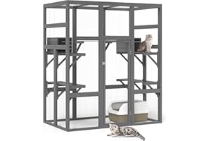 LEFLUFFY 2-in-1 Walk-in Catio Outdoor Cat Enclosure,Outdoor Indoor Large Cat House,Cat Cage 7 Platforms & 2 Resting Box with Waterproof Roof,Accommodate Up to 6 Cats,158.5 x 82.3x 177.8 cm