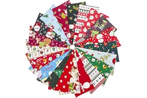 Jukway 20Pcs Natale Tessuto di Cotone 25 x 25 cm Patchwork Tessuto Natalizio Quadrati Motivi Natalizi Stoffa Artigianali Fasci di Panni per Cucito Decorazioni Fai da Te (25 x 25 cm -20PCS)