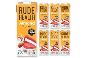 Rude Health 6 x 1 Litre Organic Almond Dairy-Alt Milk, 100% Natural Organic Drink, Lactose Free, Dairy Free & Gluten-Free, No Added Sugar, Award-Winning, Healthy & Vegan, 100% Recyclable Packaging